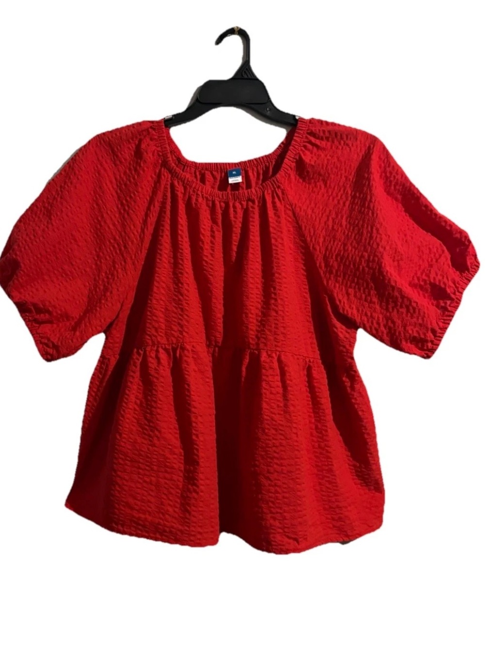 Old Navy Red Textured Peplum Blouse XL Puff Sleeve Boho Top - Picture 11 of 11